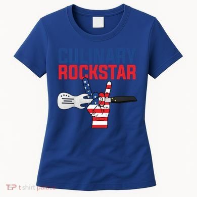 Culinary Rockstar Merica Flag Funny Chef Cook Culinary Lover Gift Women's T-Shirt