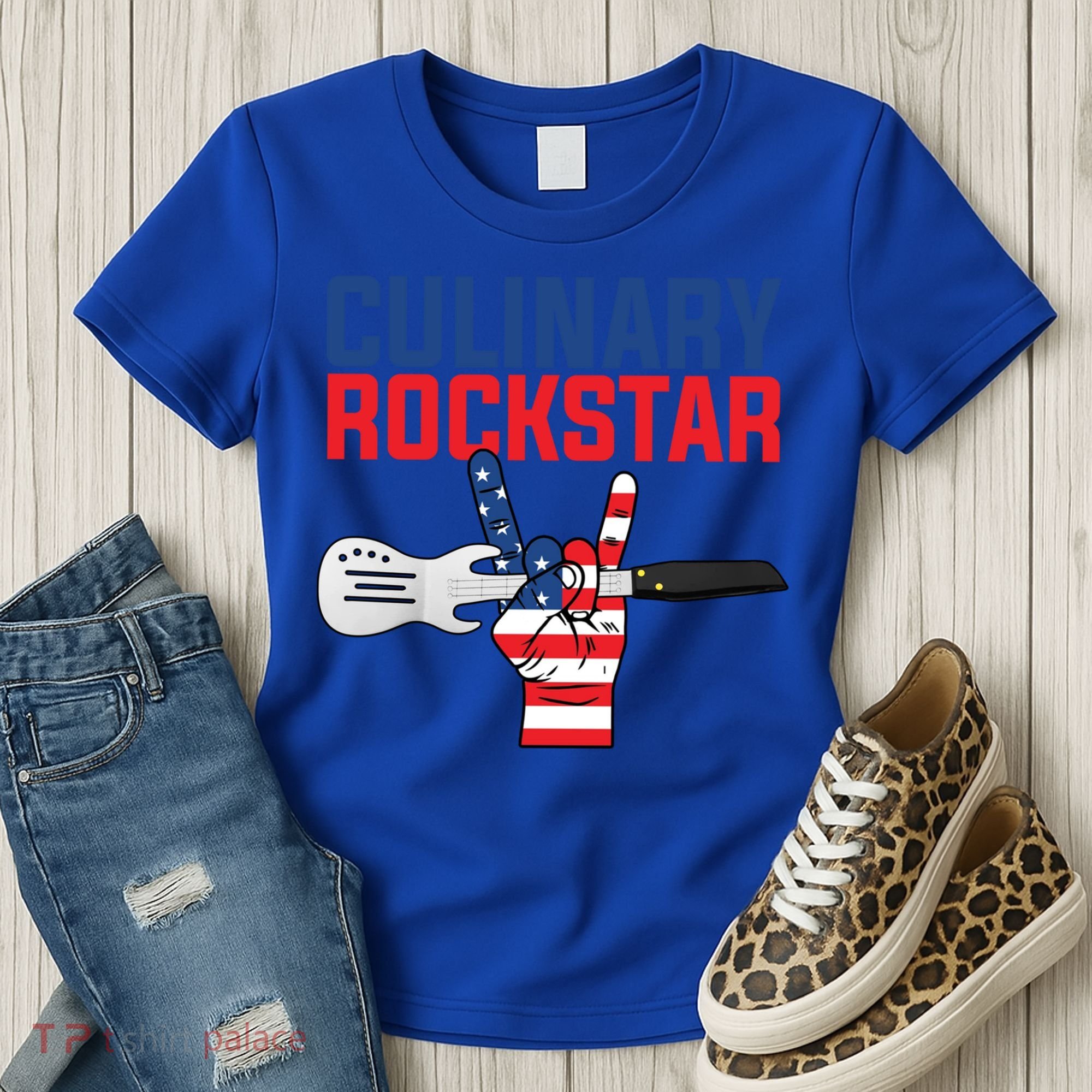 Culinary Rockstar Merica Flag Funny Chef Cook Culinary Lover Gift Women's T-Shirt