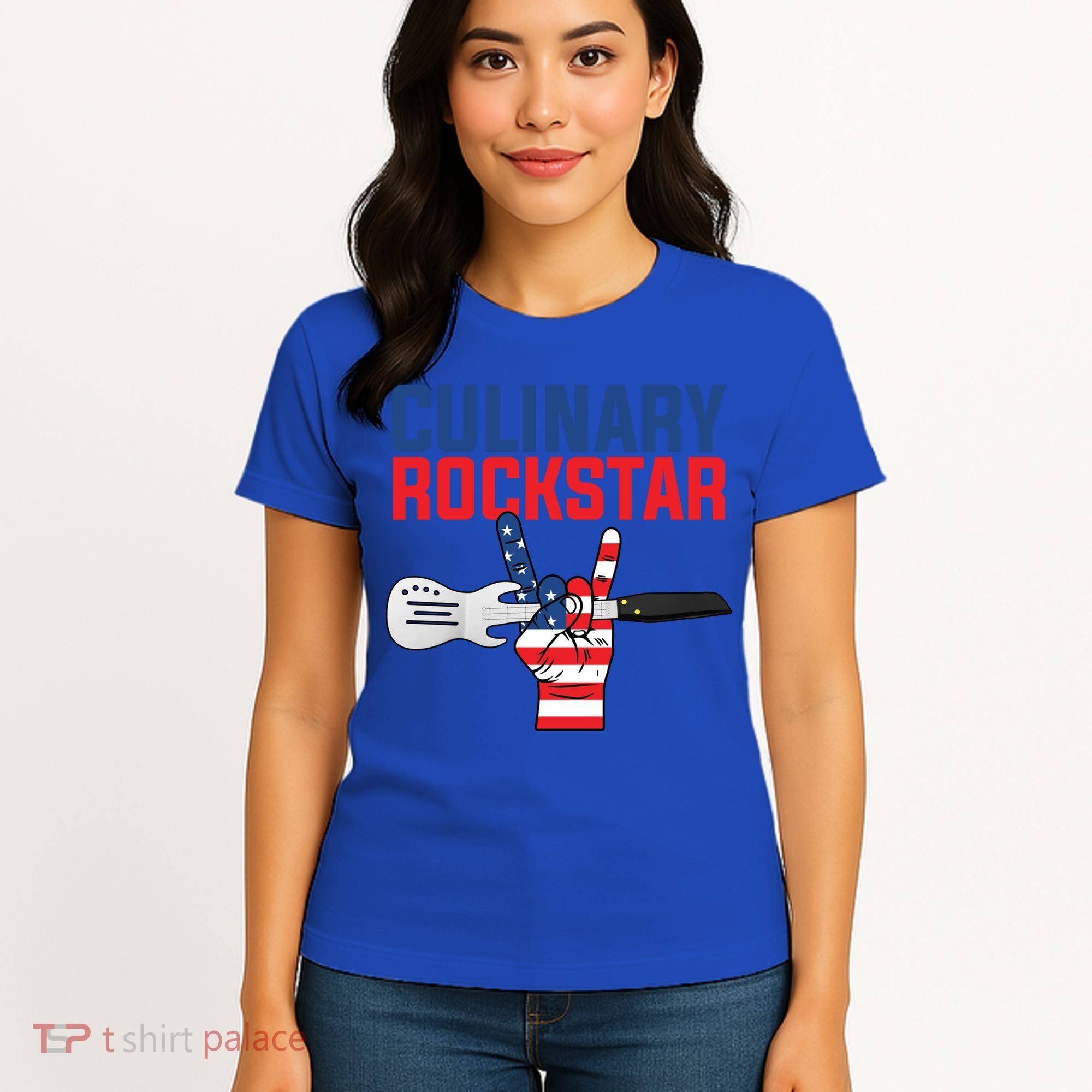 Culinary Rockstar Merica Flag Funny Chef Cook Culinary Lover Gift Women's T-Shirt