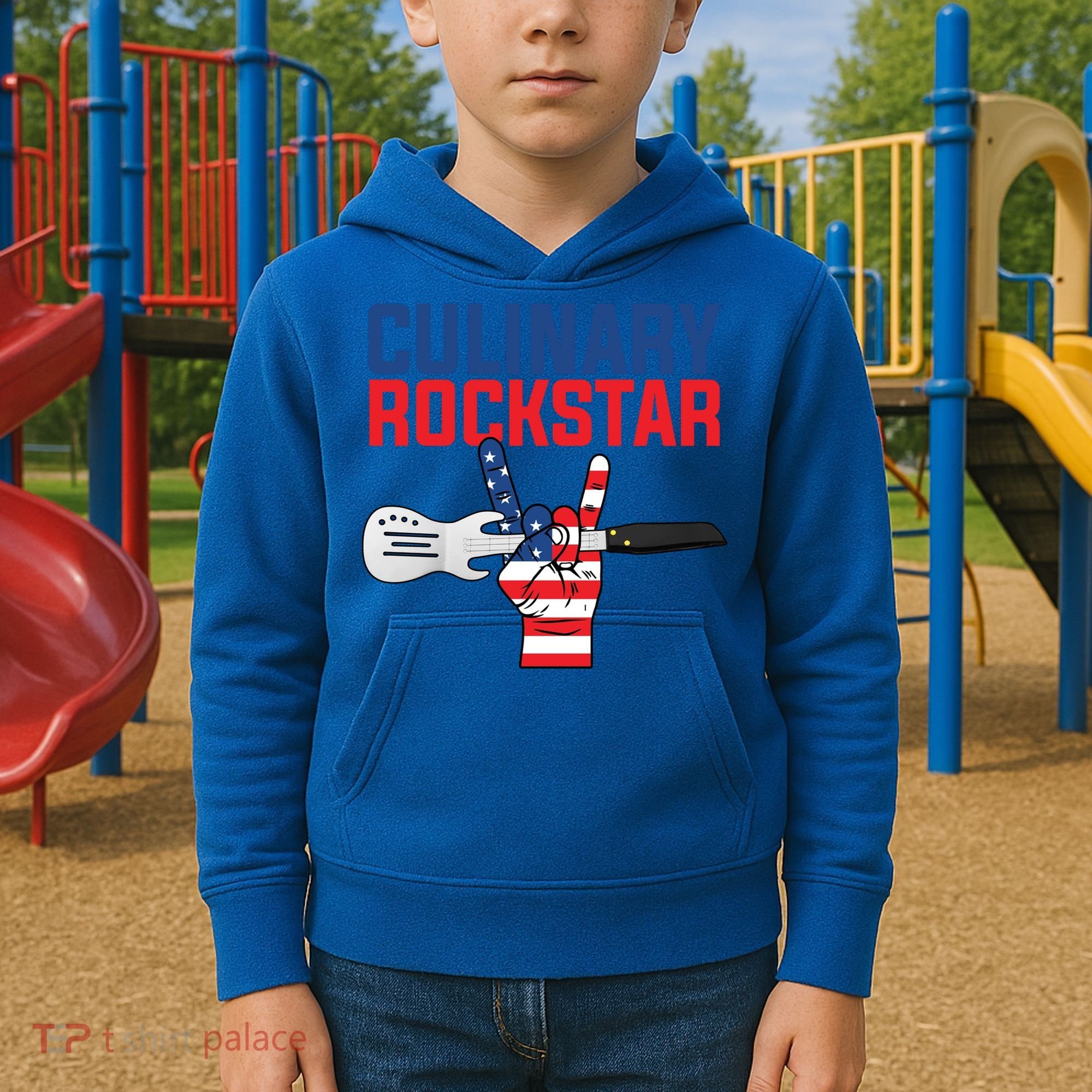 Culinary Rockstar Merica Flag Funny Chef Cook Culinary Lover Gift Kids Hoodie