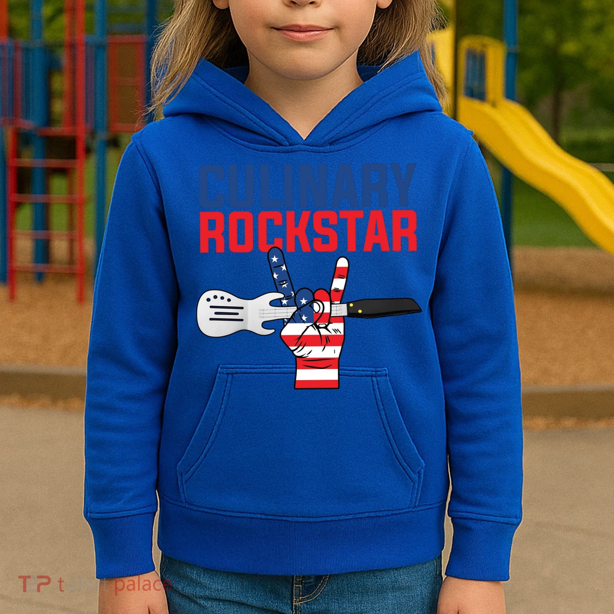 Culinary Rockstar Merica Flag Funny Chef Cook Culinary Lover Gift Kids Hoodie
