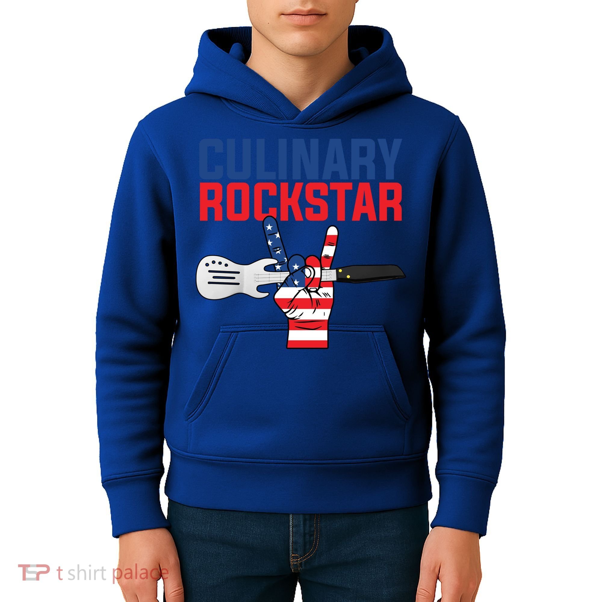 Culinary Rockstar Merica Flag Funny Chef Cook Culinary Lover Gift Kids Hoodie