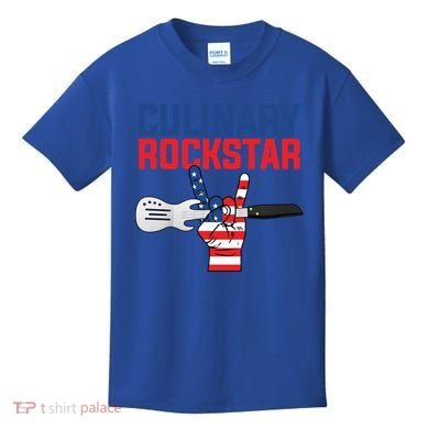Culinary Rockstar Merica Flag Funny Chef Cook Culinary Lover Gift Kids T-Shirt