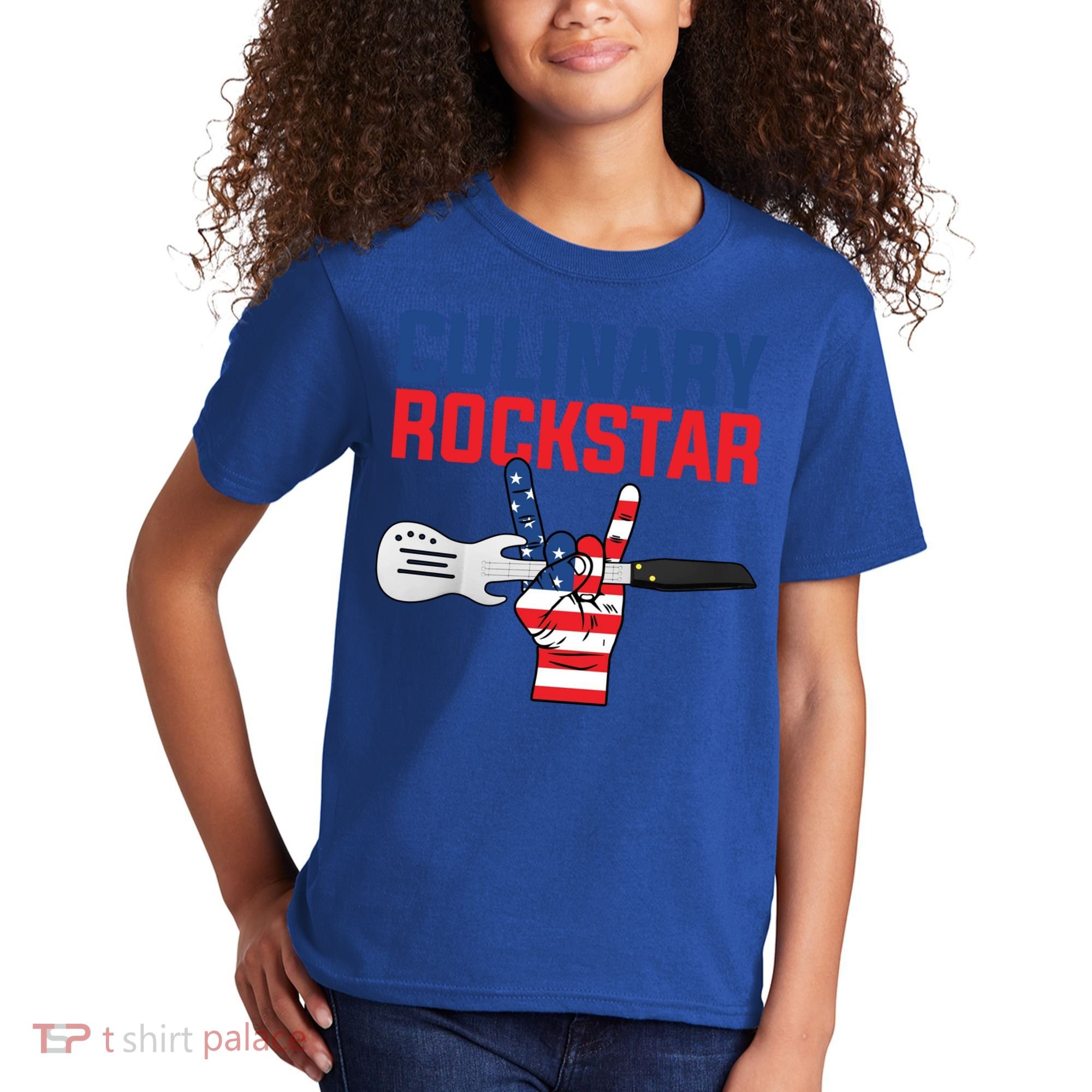 Culinary Rockstar Merica Flag Funny Chef Cook Culinary Lover Gift Kids T-Shirt