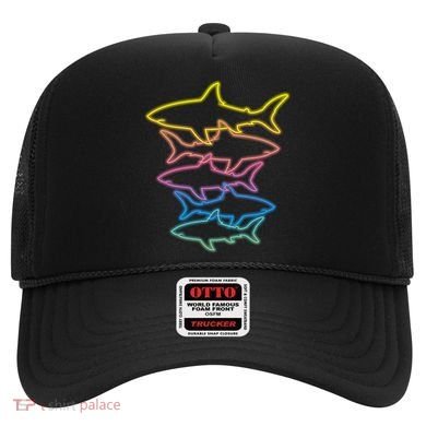 Colorful Retro Neon Sharks Hat