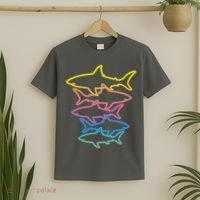 Colorful Retro Neon Sharks T-Shirt thumb 2