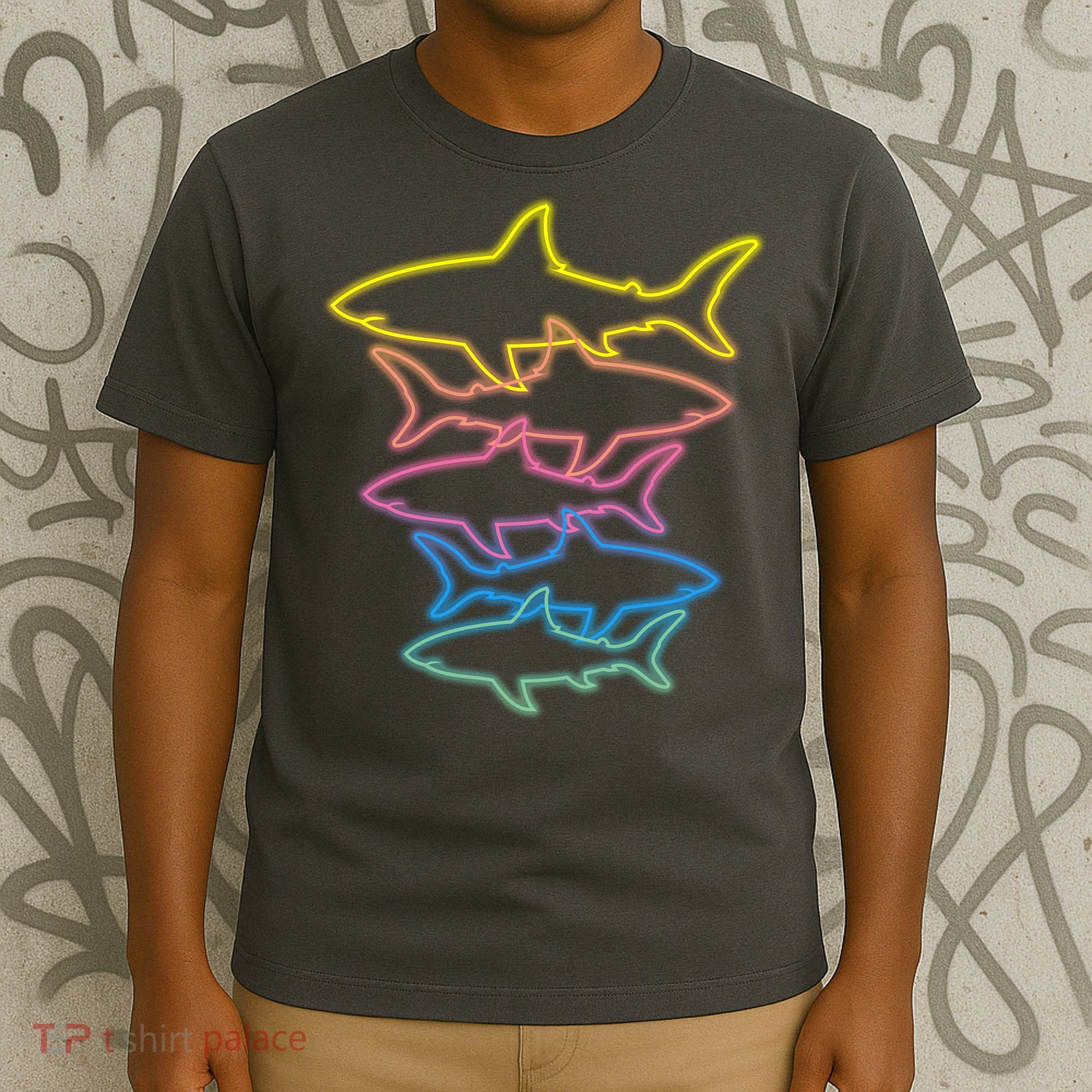 Colorful Retro Neon Sharks T-Shirt