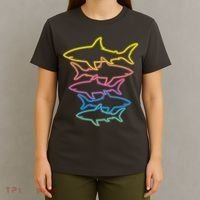 Colorful Retro Neon Sharks T-Shirt thumb 4