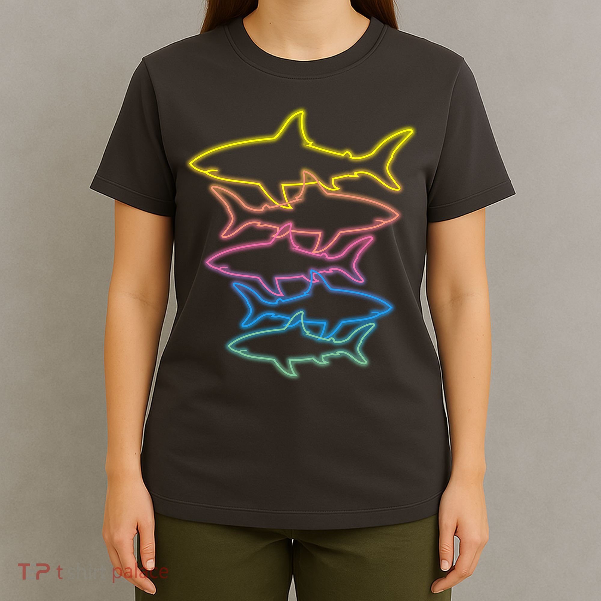 Colorful Retro Neon Sharks T-Shirt