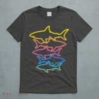 Colorful Retro Neon Sharks T-Shirt thumb 5