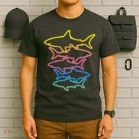 Colorful Retro Neon Sharks T-Shirt thumb 6