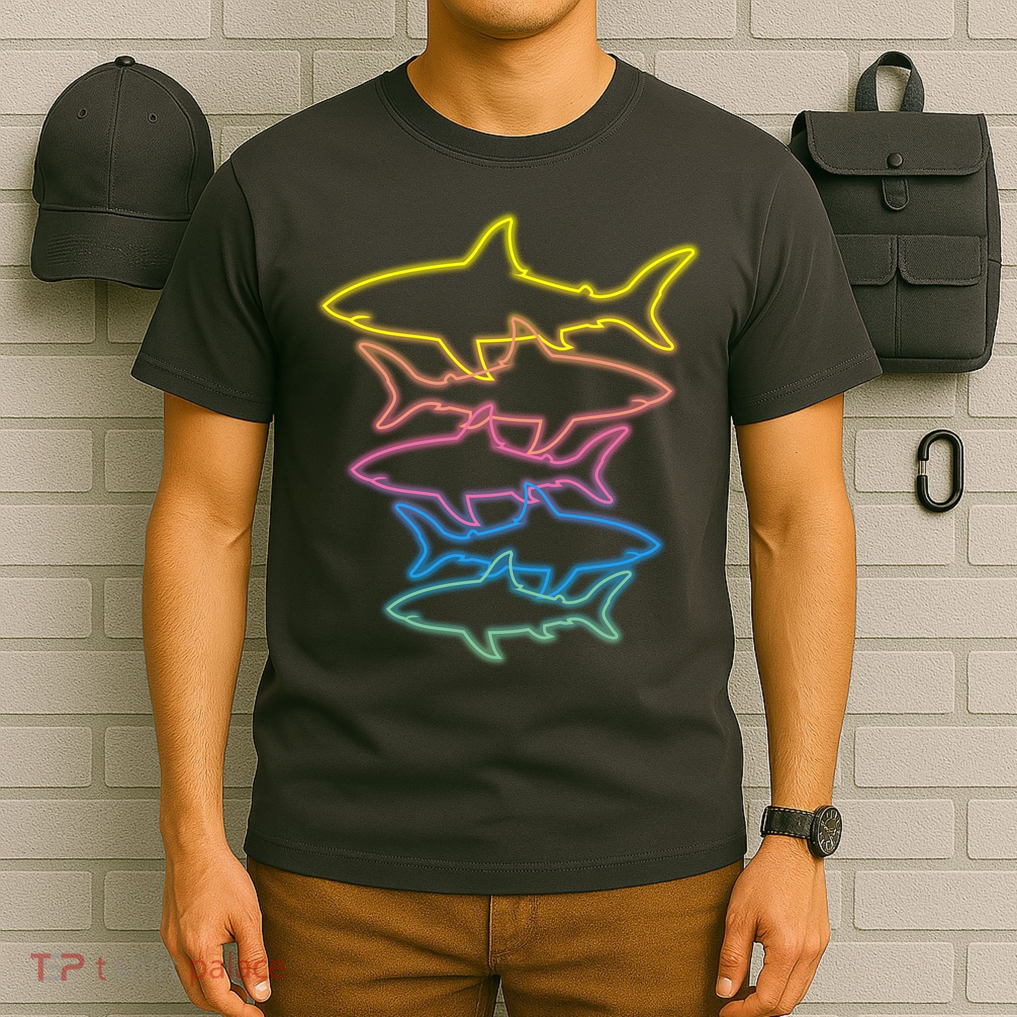 Colorful Retro Neon Sharks T-Shirt