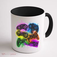 Cool Retro Neon Graffiti Video Game Controllers Coffee Mug thumb 1