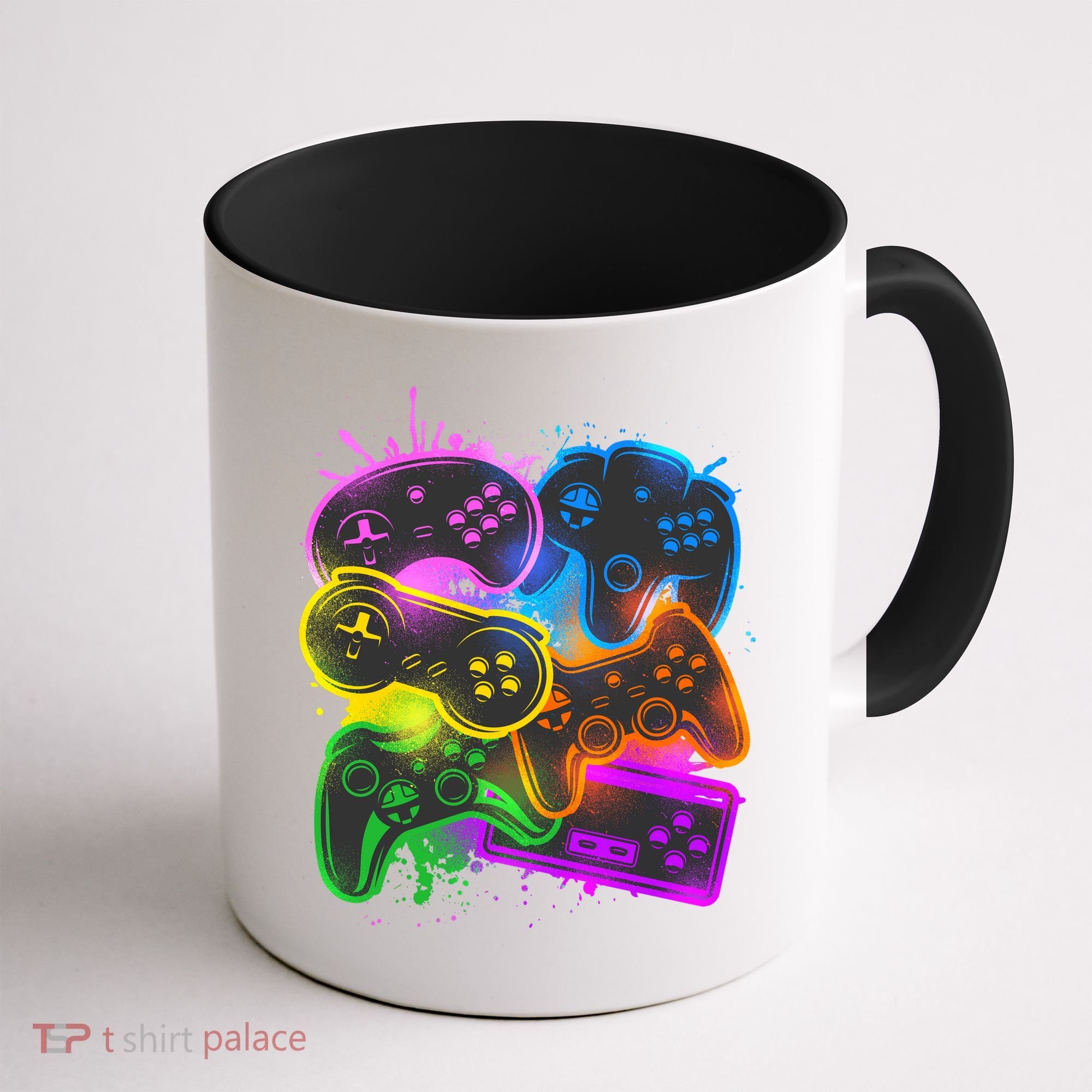 Cool Retro Neon Graffiti Video Game Controllers Coffee Mug