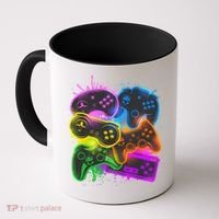 Cool Retro Neon Graffiti Video Game Controllers Coffee Mug thumb 0