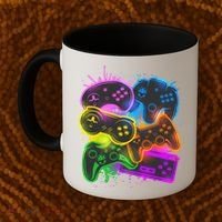 Cool Retro Neon Graffiti Video Game Controllers Coffee Mug thumb 2