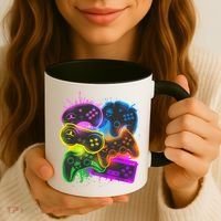 Cool Retro Neon Graffiti Video Game Controllers Coffee Mug thumb 3