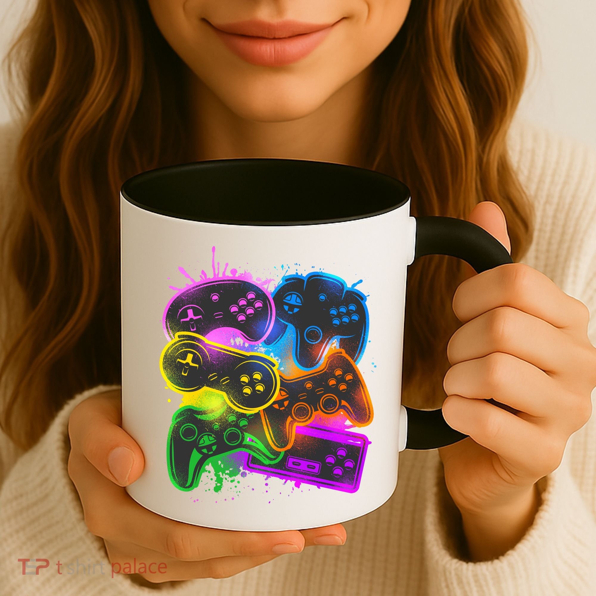 Cool Retro Neon Graffiti Video Game Controllers Coffee Mug