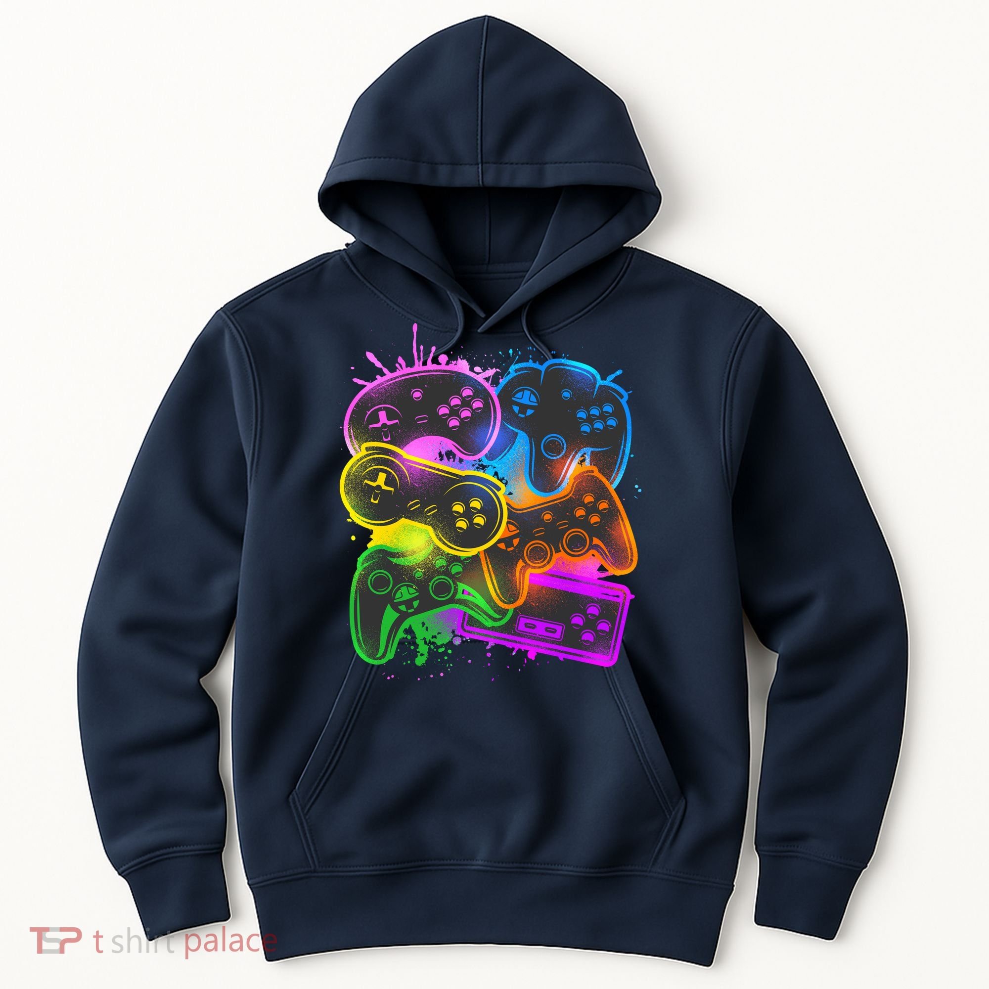 Cool Retro Neon Graffiti Video Game Controllers Hoodie