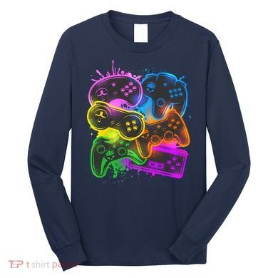 Cool Retro Neon Graffiti Video Game Controllers Long Sleeve Shirt