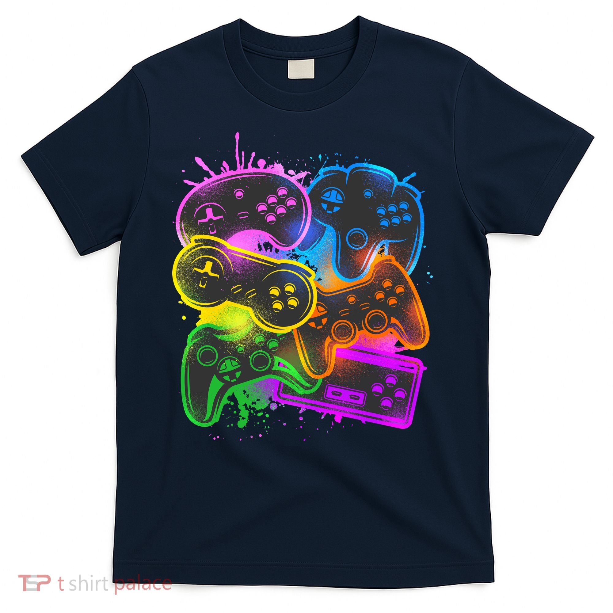 Cool Retro Neon Graffiti Video Game Controllers T-Shirt
