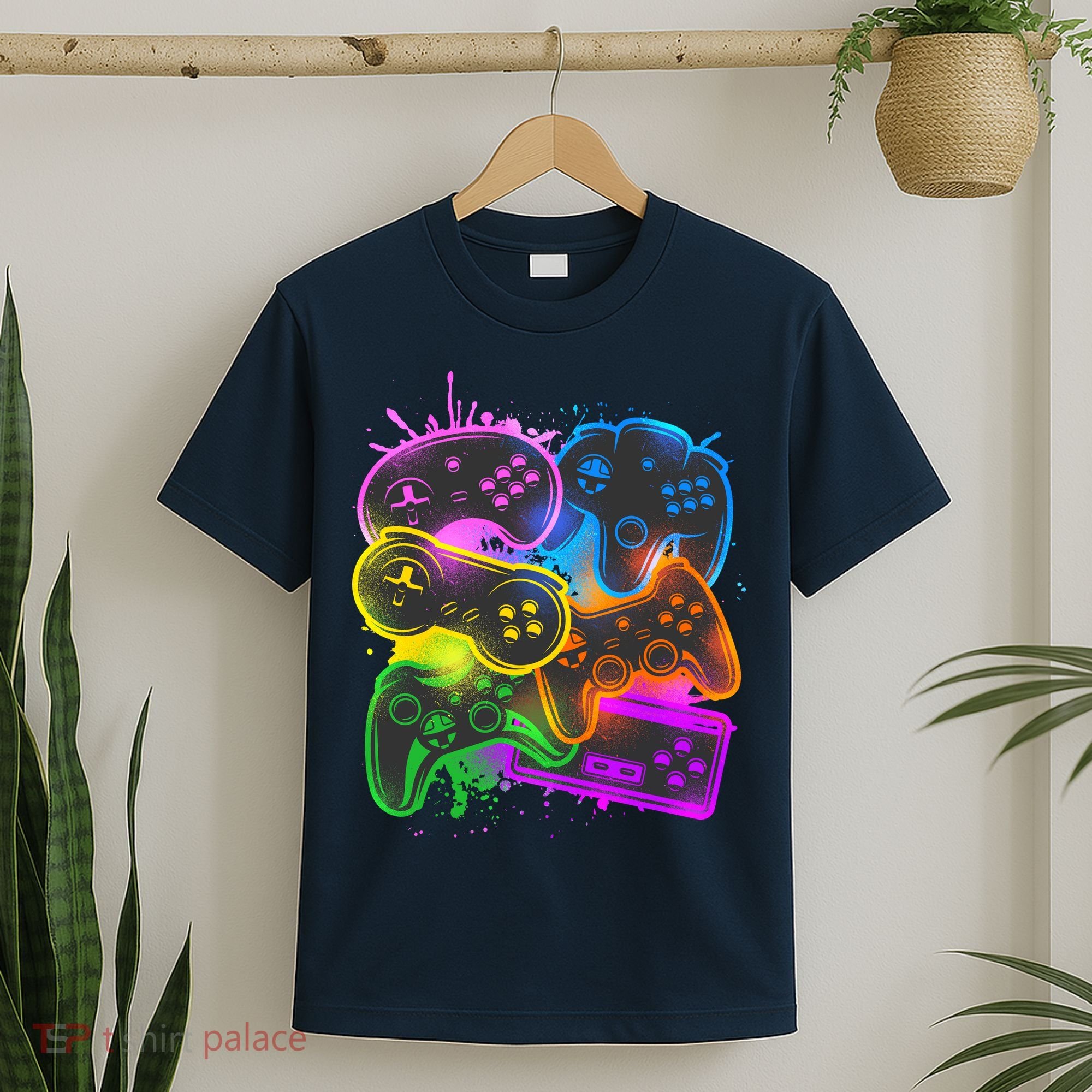 Cool Retro Neon Graffiti Video Game Controllers T-Shirt