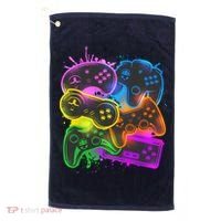 Cool Retro Neon Graffiti Video Game Controllers Golf Towel thumb 0