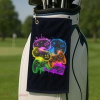 Cool Retro Neon Graffiti Video Game Controllers Golf Towel thumb 2