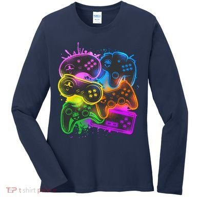 Cool Retro Neon Graffiti Video Game Controllers Women's Long Sleeve Shirt