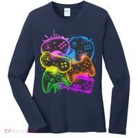 Cool Retro Neon Graffiti Video Game Controllers Women's Long Sleeve Shirt thumb 0