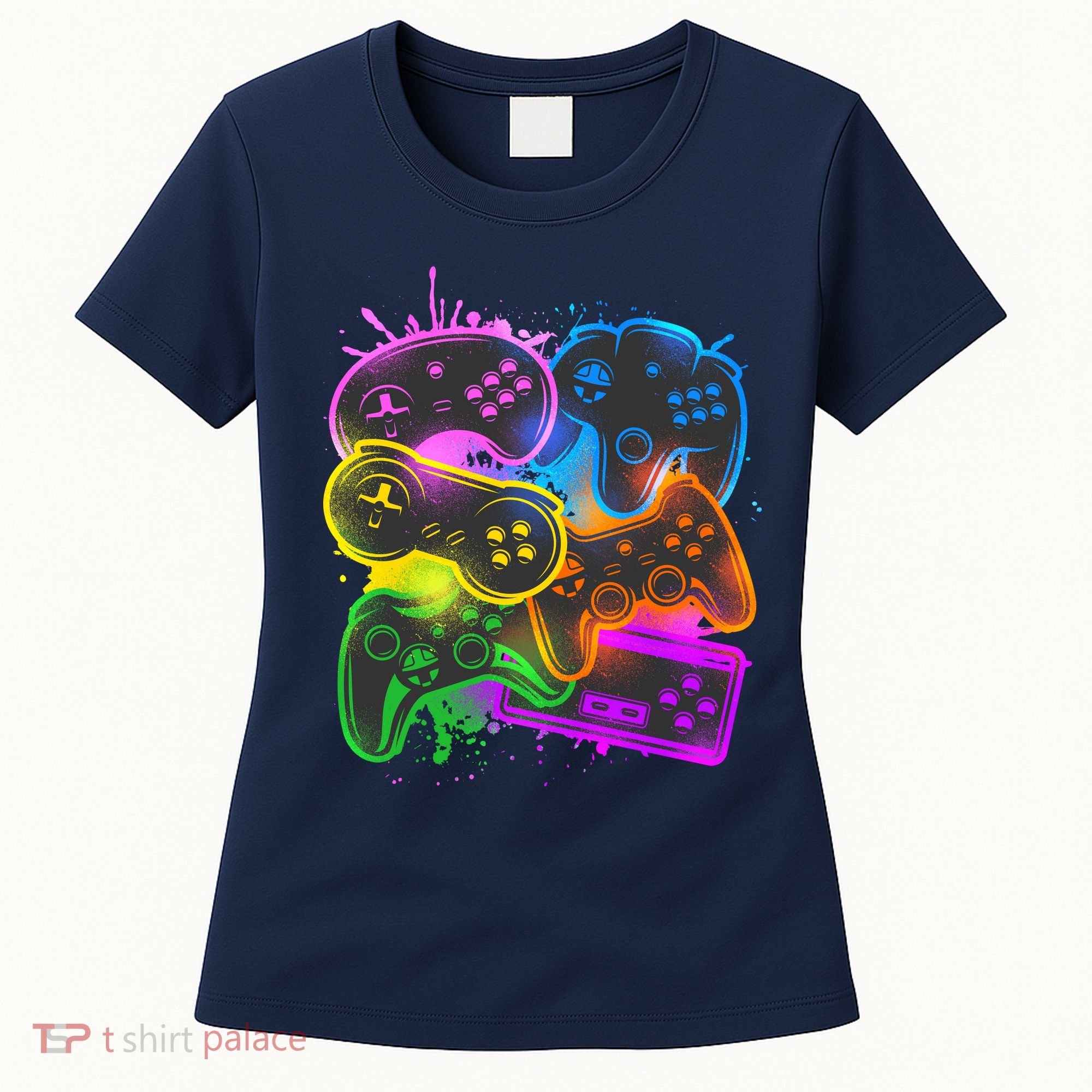 Cool Retro Neon Graffiti Video Game Controllers Women's T-Shirt