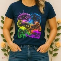 Cool Retro Neon Graffiti Video Game Controllers Women's T-Shirt thumb 2