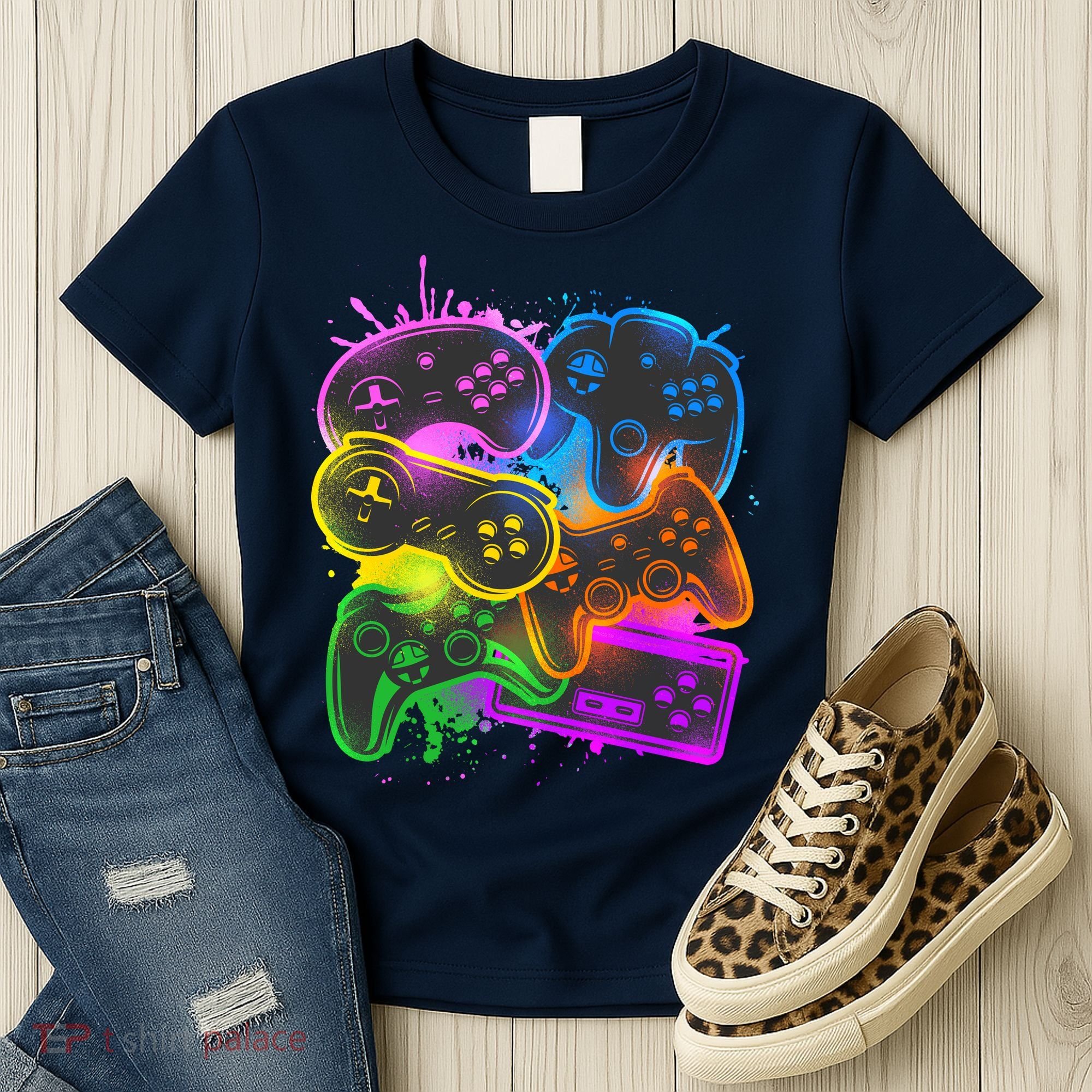 Cool Retro Neon Graffiti Video Game Controllers Women's T-Shirt