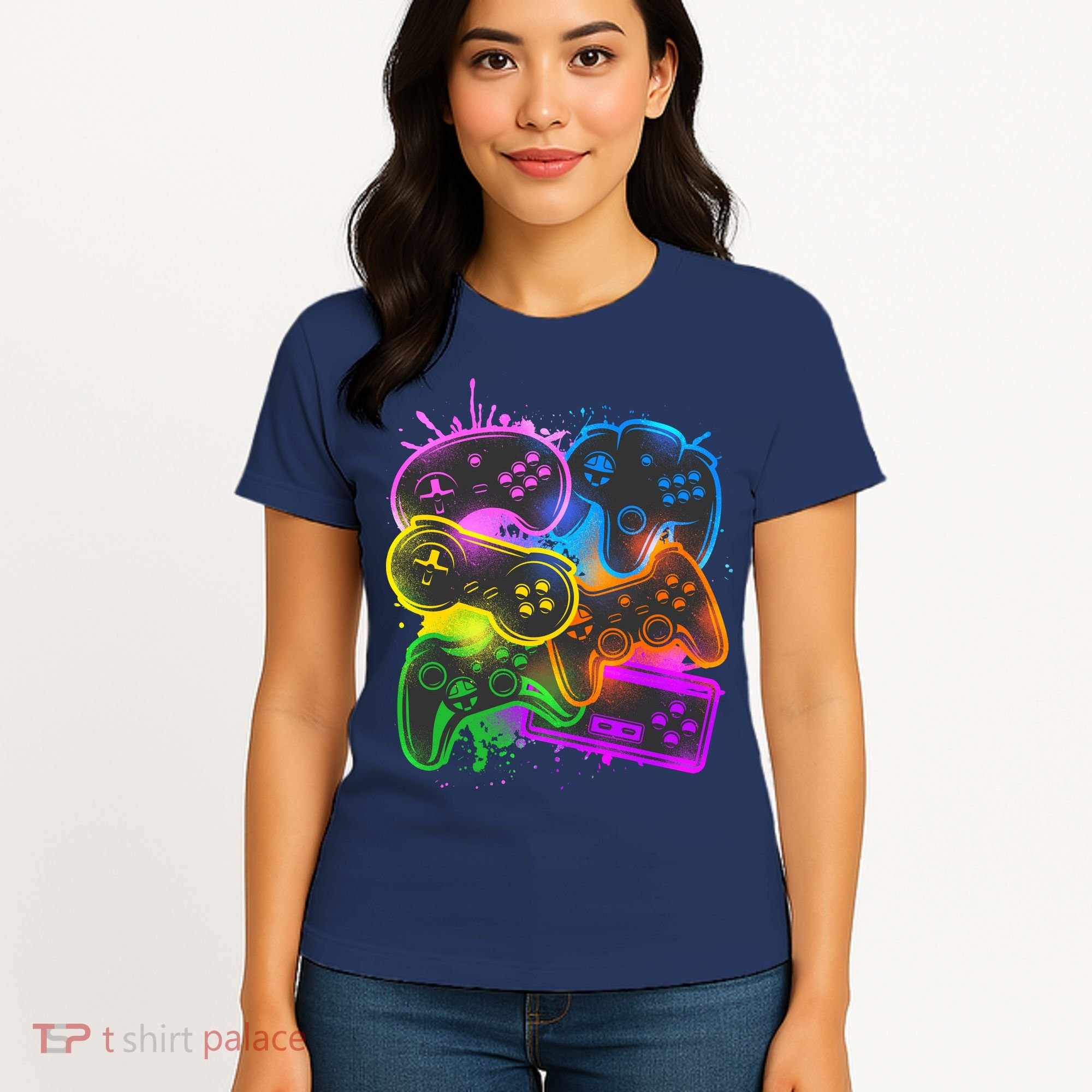 Cool Retro Neon Graffiti Video Game Controllers Women's T-Shirt