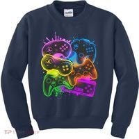 Cool Retro Neon Graffiti Video Game Controllers Kids Sweatshirt thumb 0