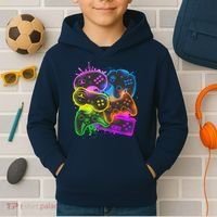 Cool Retro Neon Graffiti Video Game Controllers Kids Hoodie thumb 2