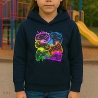 Cool Retro Neon Graffiti Video Game Controllers Kids Hoodie thumb 3