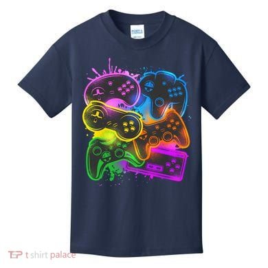 Cool Retro Neon Graffiti Video Game Controllers Kids T-Shirt