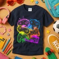 Cool Retro Neon Graffiti Video Game Controllers Kids T-Shirt thumb 3