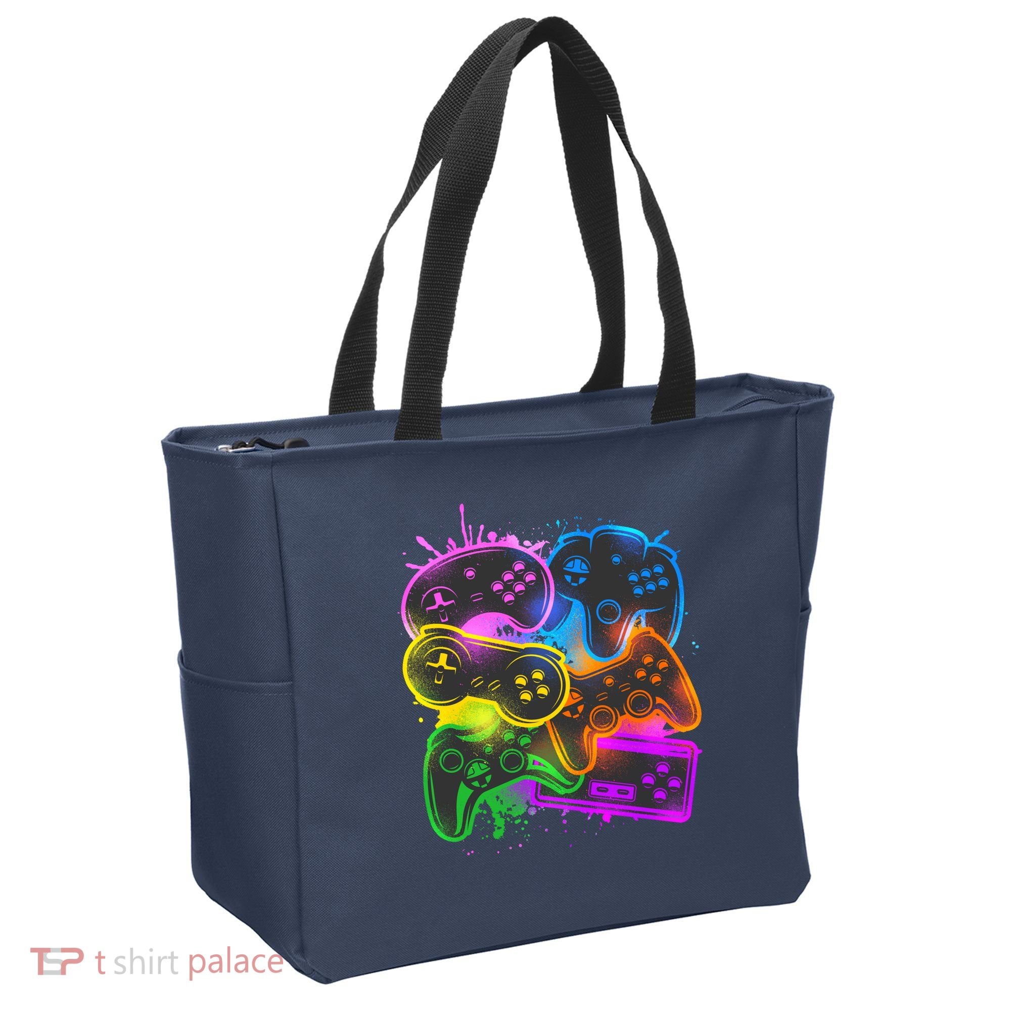 Cool Retro Neon Graffiti Video Game Controllers Tote Bag