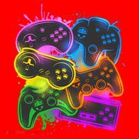Cool Retro Neon Graffiti Video Game Controllers Santa Hat thumb 1