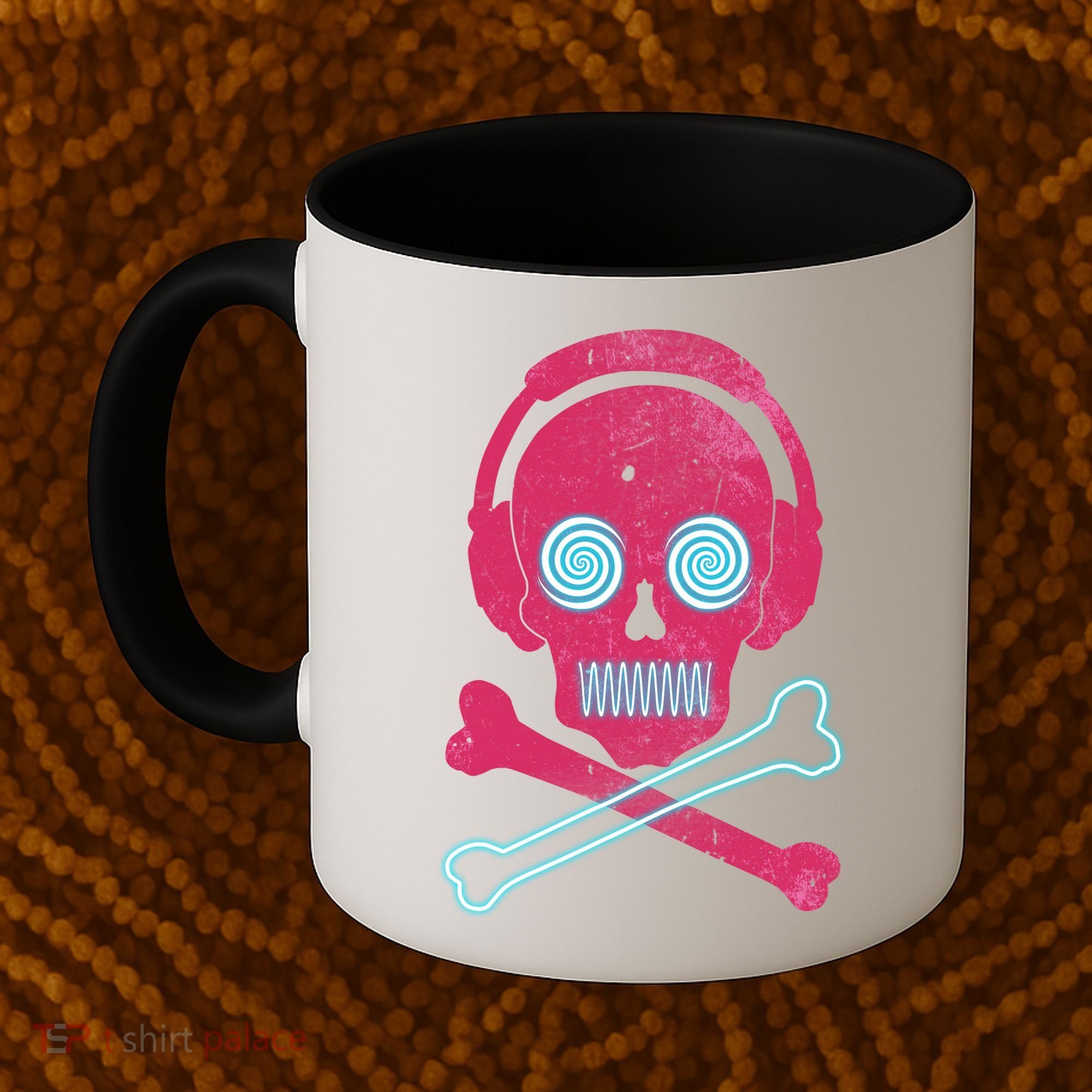 Cool Retro Neon Headphones Skull Music Lover Coffee Mug