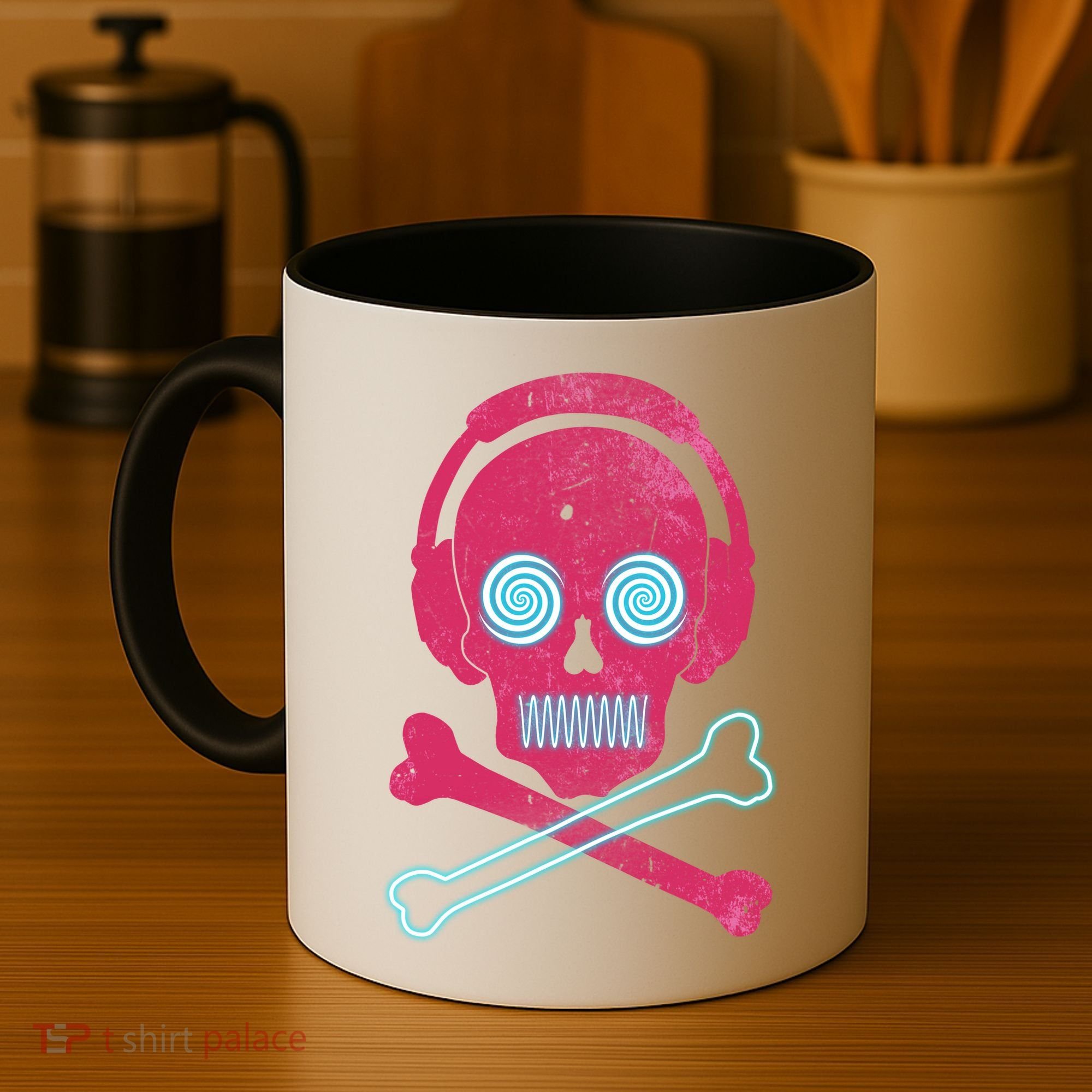 Cool Retro Neon Headphones Skull Music Lover Coffee Mug