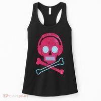 Cool Retro Neon Headphones Skull Music Lover Women's Tank Top thumb 0