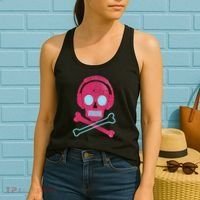 Cool Retro Neon Headphones Skull Music Lover Women's Tank Top thumb 2