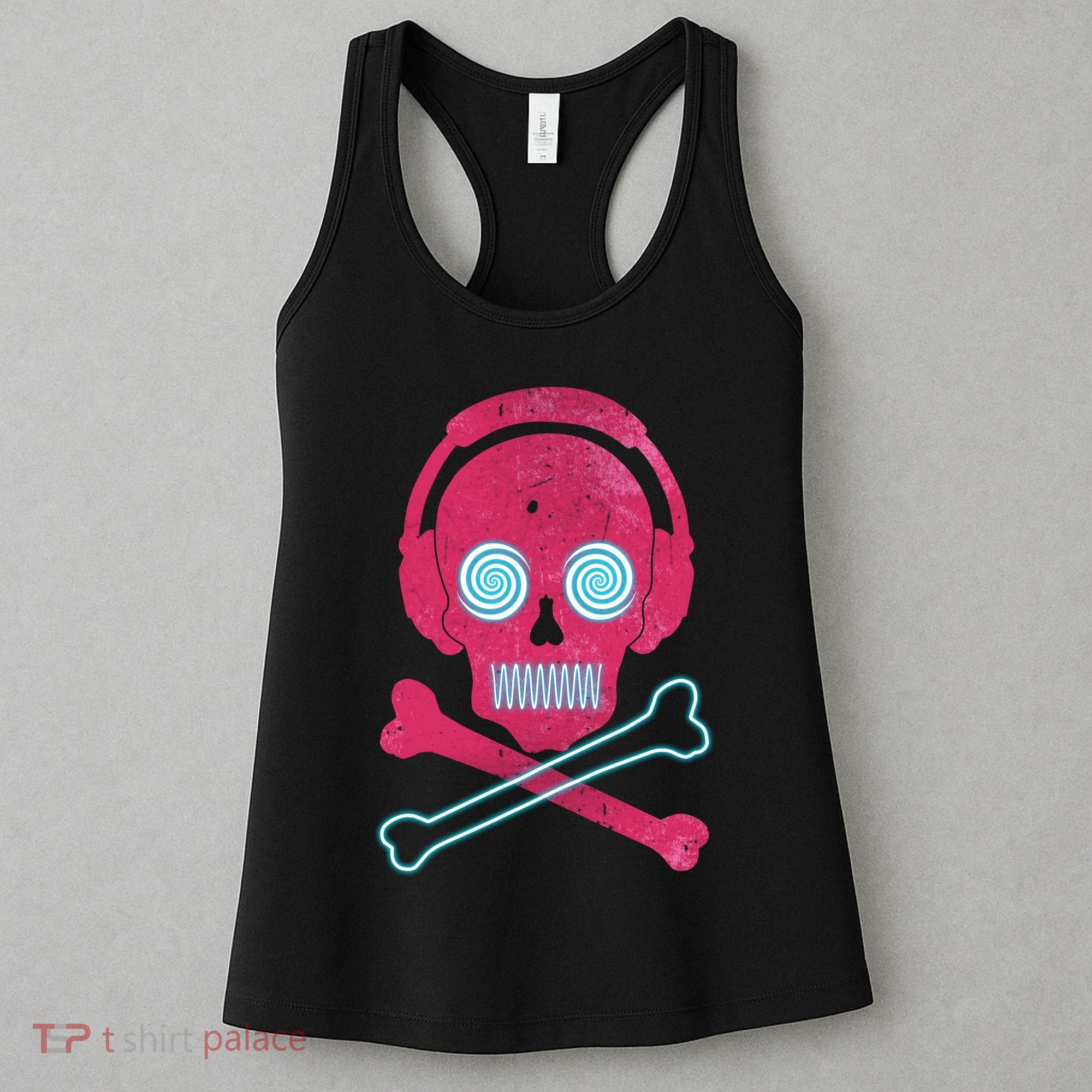Cool Retro Neon Headphones Skull Music Lover Women's Tank Top