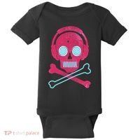 Cool Retro Neon Headphones Skull Music Lover Baby Bodysuit thumb 0