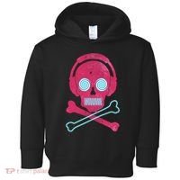 Cool Retro Neon Headphones Skull Music Lover Toddler Hoodie thumb 0