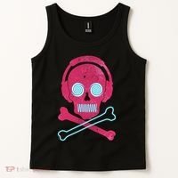 Cool Retro Neon Headphones Skull Music Lover Tank Top thumb 2