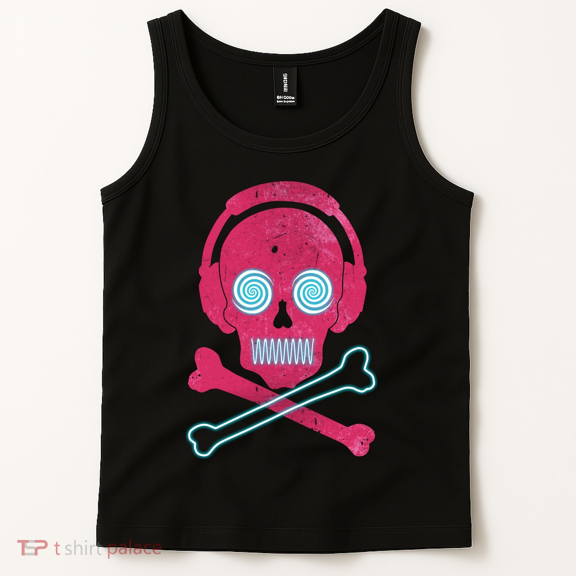 Cool Retro Neon Headphones Skull Music Lover Tank Top
